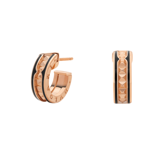 ˇMagic JewelryˇZERO 1 ROCK PINK GOLD EARRINGS WITH STUDDED SPIRAL AND BLACK CERAMIC